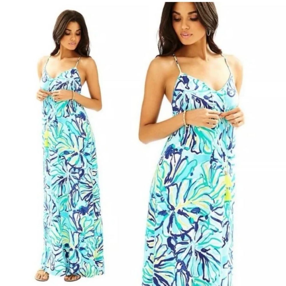 Lilly Pulitzer Philomena Maxi dress Pool Blue Stay Cool Size Small EUC